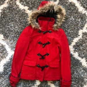 Full Tilt Red Jacket with Faux Fur Hood